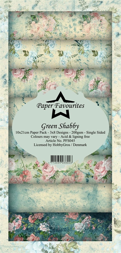 Paper Favourites Slimcard Green shabby 3x8design 10x21cm 200g